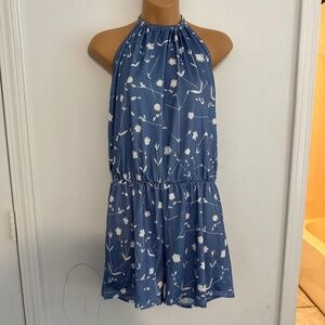 Lovueudear Blue Patterned Halter Romper in M